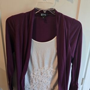 AB Studio Purple Cardigan with White Tank Top